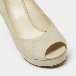 Gucci Off White Guccissima Leather Peep Toe Platform Pumps Size 37.5