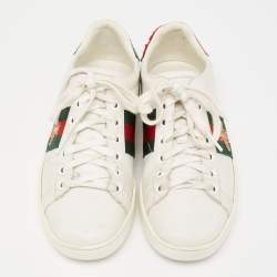 Pre Owned حذاء رياضي غوتشي إيس جلد نقشة الثعبان وجلد أبيض مقاس 35