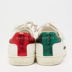 Pre Owned حذاء رياضي غوتشي إيس جلد نقشة الثعبان وجلد أبيض مقاس 35