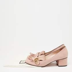 Pre Owned حذاء كعب عالي غوتشي GG  مارمونت وردي فاتح بشراشيب مقاس 41.5