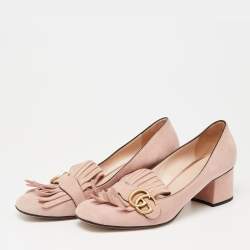 Pre Owned حذاء كعب عالي غوتشي GG  مارمونت وردي فاتح بشراشيب مقاس 41.5