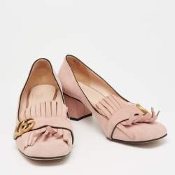 Pre Owned حذاء كعب عالي غوتشي GG  مارمونت وردي فاتح بشراشيب مقاس 41.5