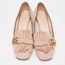 Pre Owned حذاء كعب عالي غوتشي GG  مارمونت وردي فاتح بشراشيب مقاس 41.5