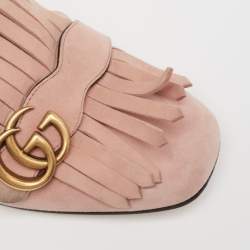 Pre Owned حذاء كعب عالي غوتشي GG  مارمونت وردي فاتح بشراشيب مقاس 41.5