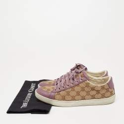 مملوكة مسبقًا Gucci Purple/Beige Leather And Guccissima Canvas Low Top Sneakers Size 38.5