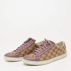 مملوكة مسبقًا Gucci Purple/Beige Leather And Guccissima Canvas Low Top Sneakers Size 38.5