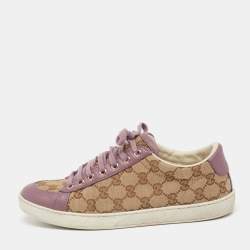 مملوكة مسبقًا Gucci Purple/Beige Leather And Guccissima Canvas Low Top Sneakers Size 38.5