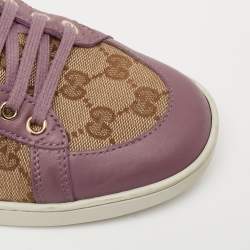 مملوكة مسبقًا Gucci Purple/Beige Leather And Guccissima Canvas Low Top Sneakers Size 38.5
