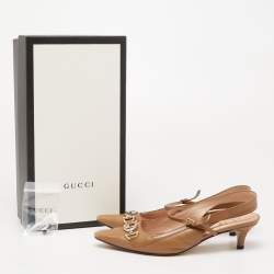 Gucci Brown Leather Interlocking G Horsebit Zumi Slingback Pumps Size 36.5