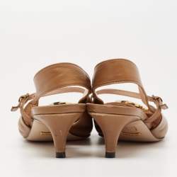 Gucci Brown Leather Interlocking G Horsebit Zumi Slingback Pumps Size 36.5