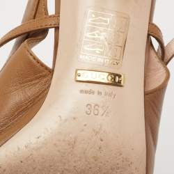 Gucci Brown Leather Interlocking G Horsebit Zumi Slingback Pumps Size 36.5