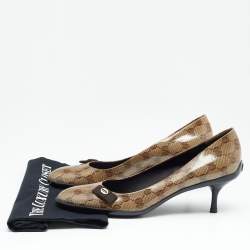 Pre Owned حذاء كعب عالي غوتشي كانفاس بيج / بني فيونكة  جي جي كريستال مقاس39.5 