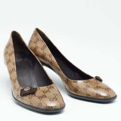 Pre Owned حذاء كعب عالي غوتشي كانفاس بيج / بني ف يونكة  جي جي كريستال مقاس39.5 