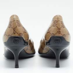 Pre Owned حذاء كعب عالي غوتشي كانفاس بيج / بني فيونكة  جي جي كريستال مقاس39.5 