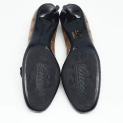 Pre Owned حذاء كعب عالي غوتشي كانفاس بيج / بني فيونكة  جي جي كريستال مقاس39.5 