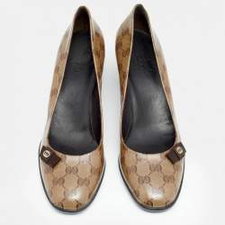 Pre Owned حذاء كعب عالي غوتشي كانفاس بيج / بني فيونكة  جي جي كريستال مقاس39.5 