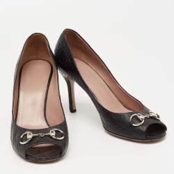 مملوكة مسبقًا حذاء كعب عالي غوتشي هورسبيد جلد غوتشيسيما أسود مقدمة مفتوحة مقاس 39.5