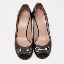 مملوكة مسبقًا حذاء كعب عالي غوتشي هورسبيد جلد غوتشيسيما أسود مقدمة مفتوحة مقاس 39.5