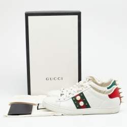 Gucci White Leather Studded Web Ace Sneakers Size 35.5