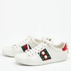 Gucci White Leather Studded Web Ace Sneakers Size 35.5