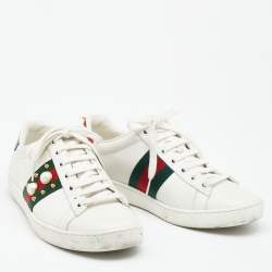 Gucci White Leather Studded Web Ace Sneakers Size 35.5