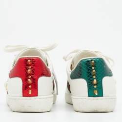 Gucci White Leather Studded Web Ace Sneakers Size 35.5