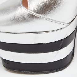 Pre Owned Gucci Silver Leather Angel T-strap Platform Sandals Size 38