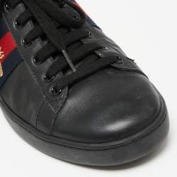 Gucci Black Leather And Python Embossed Leather  Web Ace  Sneakers  Size 39