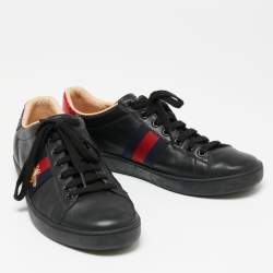 Gucci Black Leather And Python Embossed Leather  Web Ace  Sneakers  Size 39