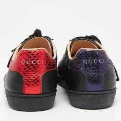 Gucci Black Leather And Python Embossed Leather  Web Ace  Sneakers  Size 39
