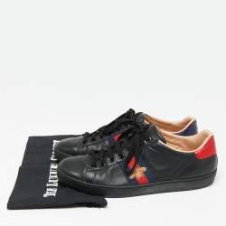 Gucci Black Leather And Python Embossed Leather  Web Ace  Sneakers  Size 39