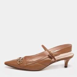 Pre Owned Gucci Brown Leather Interlocking G Horsebit Zumi Slingback Sandals Size 38