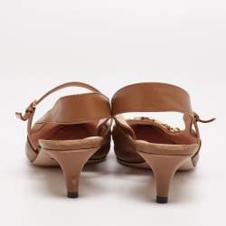 Pre Owned Gucci Brown Leather Interlocking G Horsebit Zumi Slingback Sandals Size 38