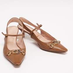 Pre Owned Gucci Brown Leather Interlocking G Horsebit Zumi Slingback Sandals Size 38