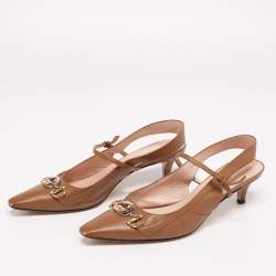 Pre Owned Gucci Brown Leather Interlocking G Horsebit Zumi Slingback Sandals Size 38