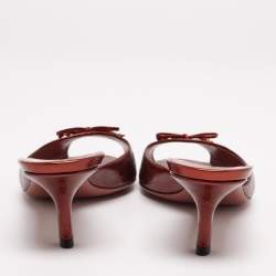 مملوكة مسبقًا Gucci Rust Guccissima Patent Leather Bow Peep-Toe Slide Sandals Size 38.5