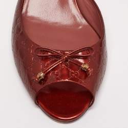 مملوكة مسبقًا Gucci Rust Guccissima Patent Leather Bow Peep-Toe Slide Sandals Size 38.5