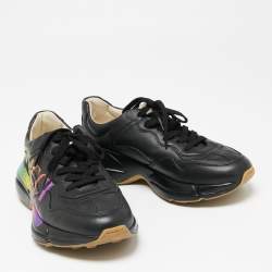 Pre Owned Gucci Black Leather Rhyton Logo Low-Top Sneakers Size 39