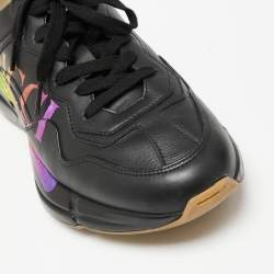 Pre Owned Gucci Black Leather Rhyton Logo Low-Top Sneakers Size 39
