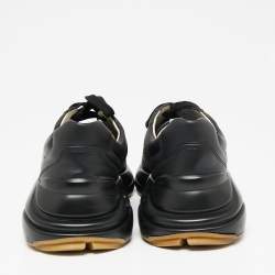 Pre Owned Gucci Black Leather Rhyton Logo Low-Top Sneakers Size 39