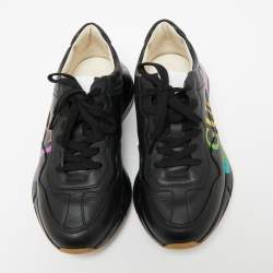 Pre Owned Gucci Black Leather Rhyton Logo Low-Top Sneakers Size 39