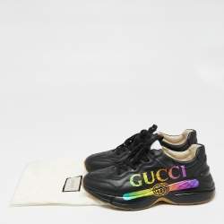 Pre Owned Gucci Black Leather Rhyton Logo Low-Top Sneakers Size 39