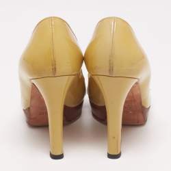 Pre Owned Gucci Yellow Patent Leather Horsebit Peep Toe Pumps Size 37.5