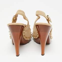 Pre Owned Gucci Beige Suede Bamboo Tassel Loafer Slingback Clogs Size 37.5