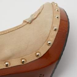 Pre Owned Gucci Beige Suede Bamboo Tassel Loafer Slingback Clogs Size 37.5