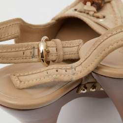 Pre Owned Gucci Beige Suede Bamboo Tassel Loafer Slingback Clogs Size 37.5