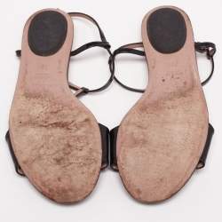 Gucci Black Patent Leather Horsebit T-Strap Flat Sandals Size 37.5