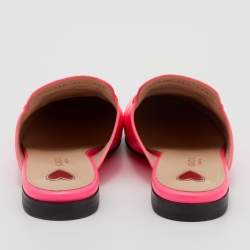 Pre Owned حذاء فلات مولز غوتشي برنستاون جلد وردي نيون شعار هورسبيت مقاس 36.5