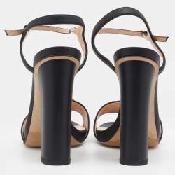 Pre Owned Gucci Black Leather Horsebit Ankle Strap Block Heel Sandals Size 38.5
