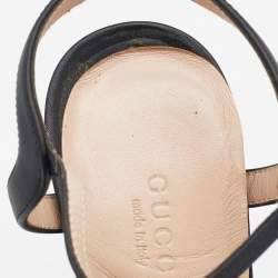Pre Owned Gucci Black Leather Horsebit Ankle Strap Block Heel Sandals Size 38.5